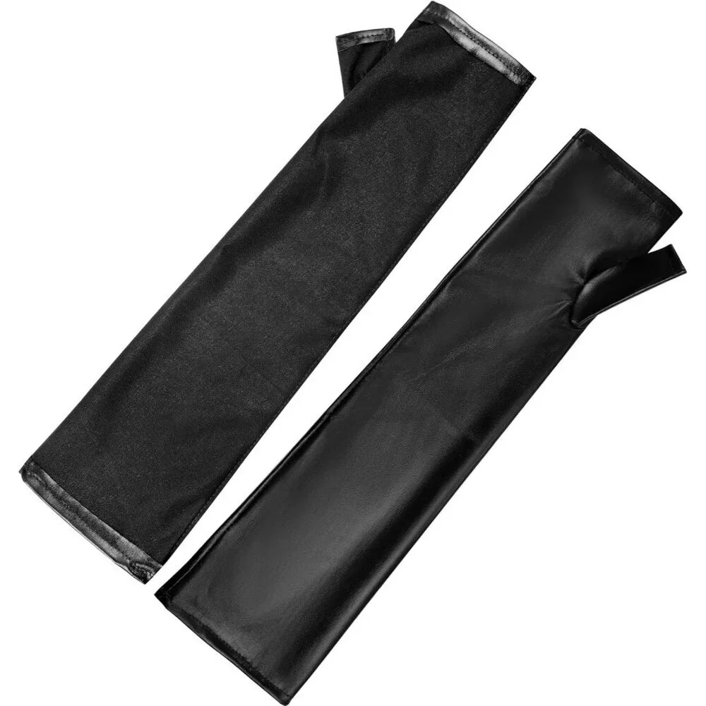 Women's Long Metallic Shiny Fingerless Gloves Black Party Halloween Costume